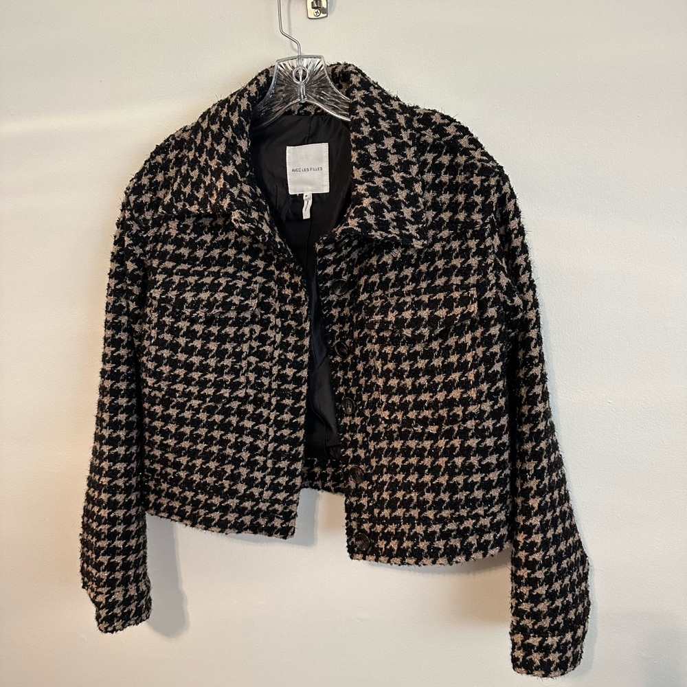 Avec Les Filles Black and Cream Houndstooth Jacket New! Medium